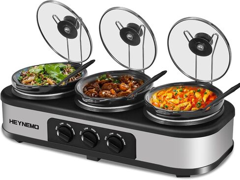Triple Slow Cooker, 3×1.5 QT Buffet Servers and Warmers, 3 Pots Buffet Slow Cooker Adjustable Temp Lid Rests Stainless Steel Manual Silver for Parties Holidays Families in Saudi Arabia