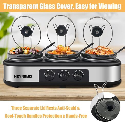 Triple Slow Cooker, 3×1.5 QT Buffet Servers and Warmers, 3 Pots Buffet Slow Cooker Adjustable Temp Lid Rests Stainless Steel Manual Silver for Parties Holidays Families in Saudi Arabia
