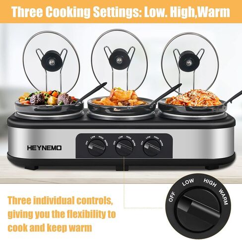 Triple Slow Cooker, 3×1.5 QT Buffet Servers and Warmers, 3 Pots Buffet Slow Cooker Adjustable Temp Lid Rests Stainless Steel Manual Silver for Parties Holidays Families in Saudi Arabia