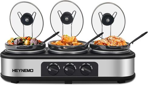 Triple Slow Cooker, 3×1.5 QT Buffet Servers and Warmers, 3 Pots Buffet Slow Cooker Adjustable Temp Lid Rests Stainless Steel Manual Silver for Parties Holidays Families in Saudi Arabia