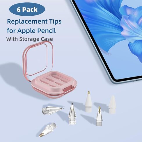 Replacement Tips for Apple Pencil Pro/ 2nd Gen/ 1st Gen/USB C, Upgraded Reboundable Apple Pencil Tips with Case 6 Pack Precise Wear-Resisting ipad Pen Nibs for Painting Work Study in Saudi Arabia