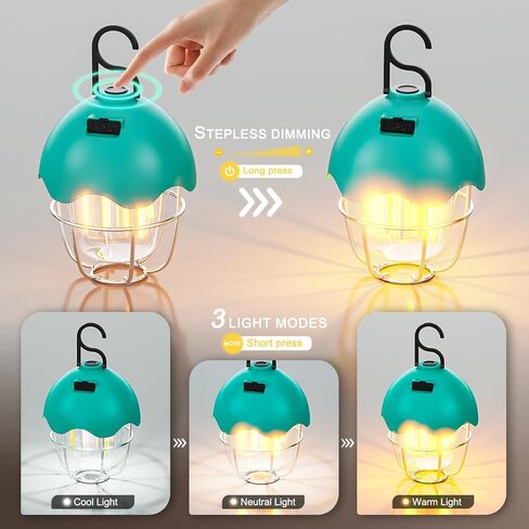 Homy Camping Lantern قابلة لإعادة الشحن مع أوضاع ألوان بدون خطوة و 3 ألوان ، IPX4 مقاومة للمياه ، ضوء معلق LED محمول لضوء الخيمة للتخييم ، المشي لمسافات طويلة ، النزهة ، ضوء الليل in Kuwait