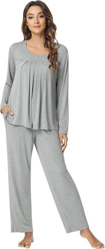 NACHILA Women's Bamboo Pajamas Set Crew Neck Sleepwear Long Sleeve Pjs Soft Loungewear Loose Pajama Sets S-XXL in Kuwait