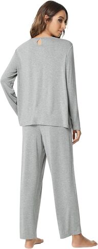 NACHILA Women's Bamboo Pajamas Set Crew Neck Sleepwear Long Sleeve Pjs Soft Loungewear Loose Pajama Sets S-XXL in Kuwait