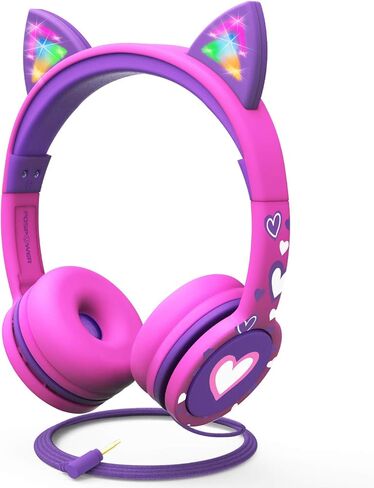 سماعات الرأس Fospower Kids مع أذنين Cat LED (الحد الأقصى لآمن 85 ديسيبل) ، سماعات سلكية ناعمة 3.5 مم مع كابلات خالية من التشابك لأجهزة iPad/الكمبيوتر اللوحي/المدرسة-الوردي الساخن/الأرجواني in Kuwait