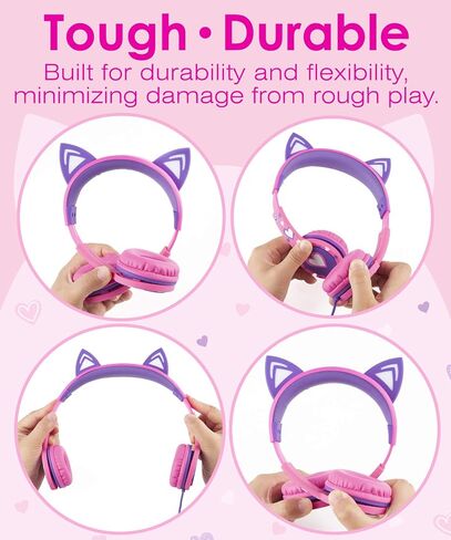 سماعات الرأس Fospower Kids مع أذنين Cat LED (الحد الأقصى لآمن 85 ديسيبل) ، سماعات سلكية ناعمة 3.5 مم مع كابلات خالية من التشابك لأجهزة iPad/الكمبيوتر اللوحي/المدرسة-الوردي الساخن/الأرجواني in Kuwait