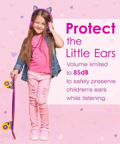 سماعات الرأس Fospower Kids مع أذنين Cat LED (الحد الأقصى لآمن 85 ديسيبل) ، سماعات سلكية ناعمة 3.5 مم مع كابلات خالية من التشابك لأجهزة iPad/الكمبيوتر اللوحي/المدرسة-الوردي الساخن/الأرجواني in Kuwait