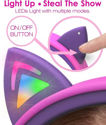 سماعات الرأس Fospower Kids مع أذنين Cat LED (الحد الأقصى لآمن 85 ديسيبل) ، سماعات سلكية ناعمة 3.5 مم مع كابلات خالية من التشابك لأجهزة iPad/الكمبيوتر اللوحي/المدرسة-الوردي الساخن/الأرجواني in Kuwait