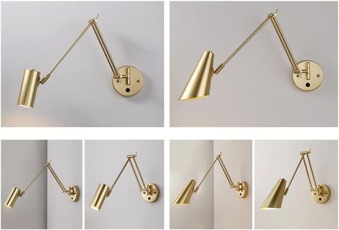 مصباح القراءة الصناعي القابلة للتأرجح الصناعية قابلة للتعديل ذراع طويل قابلة للتصميم D تصميم سلك معدني مثبت على الجدار باللونين الأسود والأبيض - مثالي للمكتب المنزلي والدراسة (D أ) in Kuwait