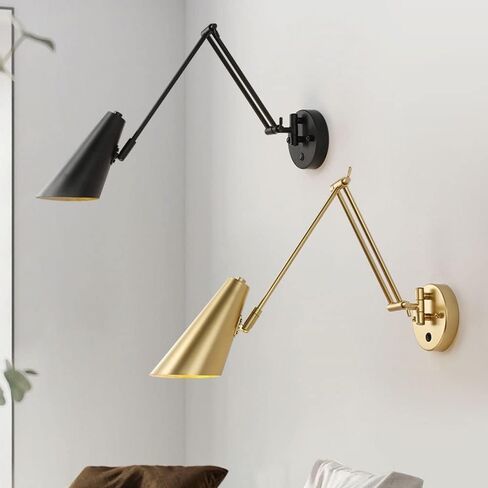 Vintage Industrial Swing Arm Reading Lamp Adjustable Long Arm Dimmable Switch d Finish Wall-Mounted Metal Wire Design in Black & White - Perfect for Home Office & Study (d A) in Saudi Arabia