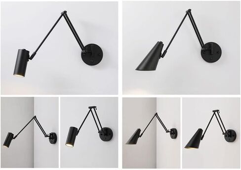 Vintage Industrial Swing Arm Reading Lamp Adjustable Long Arm Dimmable Switch d Finish Wall-Mounted Metal Wire Design in Black & White - Perfect for Home Office & Study (d A) in Saudi Arabia
