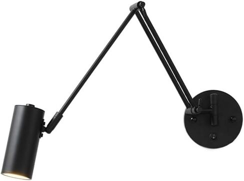 Vintage Industrial Swing Arm Reading Lamp Adjustable Long Arm Dimmable Switch d Finish Wall-Mounted Metal Wire Design in Black & White - Perfect for Home Office & Study (d A) in Saudi Arabia