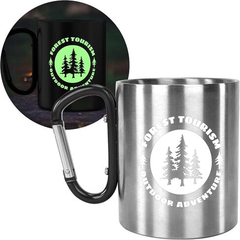Glow-in-The-Dark Stainless Steel Camping Mug with Carabiner Handle | Double-Wall Vacuum Insulated, Compact & Lightweight 9.5oz Cup for Hiking, Backpacking in Saudi Arabia