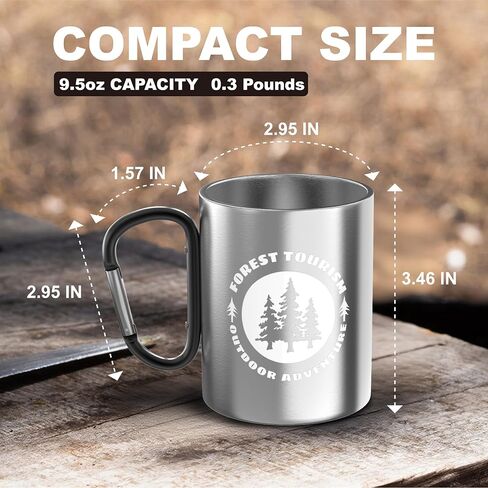 Glow-in-The-Dark Stainless Steel Camping Mug with Carabiner Handle | Double-Wall Vacuum Insulated, Compact & Lightweight 9.5oz Cup for Hiking, Backpacking in Saudi Arabia