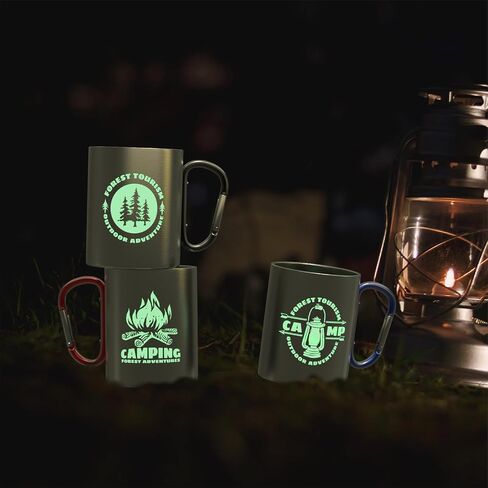 Glow-in-The-Dark Stainless Steel Camping Mug with Carabiner Handle | Double-Wall Vacuum Insulated, Compact & Lightweight 9.5oz Cup for Hiking, Backpacking in Saudi Arabia