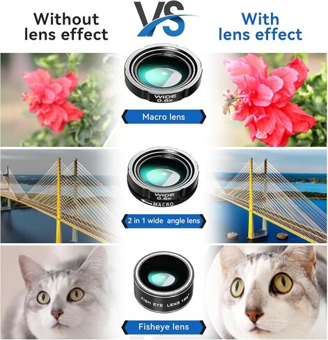 طقم عدسة كاميرا الهاتف الخليوي 4-في 1 ، تعيين كاميرا خارجية مرفوعة ، تليفوتوغرافي 28x ، زاوية واسعة 0.6x ، الماكرو 20X ، Fisheee 198 ° ， مرفق عدسة الهاتف لـ Andriod و iPhone (أسود) in Kuwait