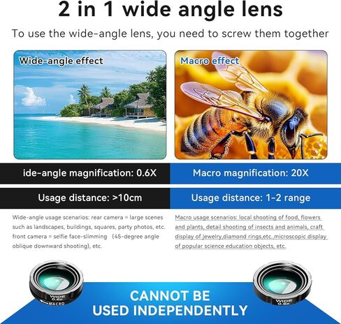 طقم عدسة كاميرا الهاتف الخليوي 4-في 1 ، تعيين كاميرا خارجية مرفوعة ، تليفوتوغرافي 28x ، زاوية واسعة 0.6x ، الماكرو 20X ، Fisheee 198 ° ， مرفق عدسة الهاتف لـ Andriod و iPhone (أسود) in Kuwait