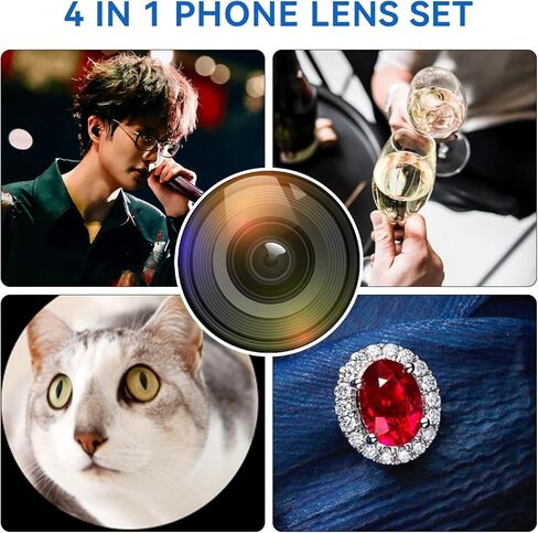 طقم عدسة كاميرا الهاتف الخليوي 4-في 1 ، تعيين كاميرا خارجية مرفوعة ، تليفوتوغرافي 28x ، زاوية واسعة 0.6x ، الماكرو 20X ، Fisheee 198 ° ， مرفق عدسة الهاتف لـ Andriod و iPhone (أسود) in Kuwait