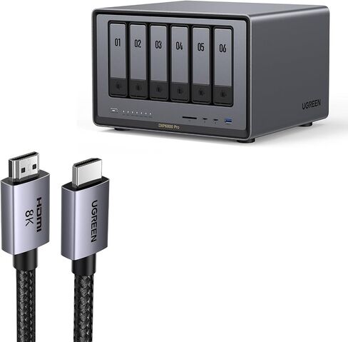 UGREEN NASync DXP6800 Pro 6-Bay Desktop NAS Bundle with 6.6FT 8K HDMI Cable Certified in Saudi Arabia
