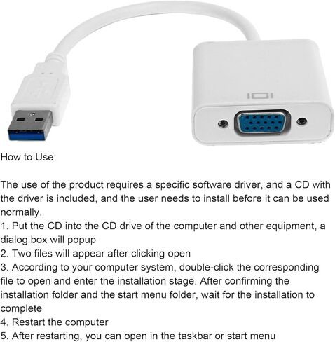 VGA إلى USB ، إخراج الفيديو عالي الدقة USB إلى محول VGA لرصد محول مراقبة الكمبيوتر المضغوط وخفيف الوزن للعمل أو العروض التقديمية أو الترفيه (أبيض) in Saudi Arabia