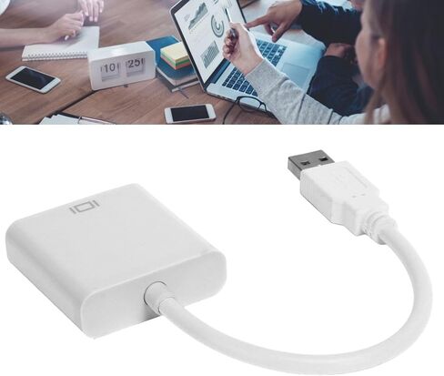 VGA إلى USB ، إخراج الفيديو عالي الدقة USB إلى محول VGA لرصد محول مراقبة الكمبيوتر المضغوط وخفيف الوزن للعمل أو العروض التقديمية أو الترفيه (أبيض) in Saudi Arabia