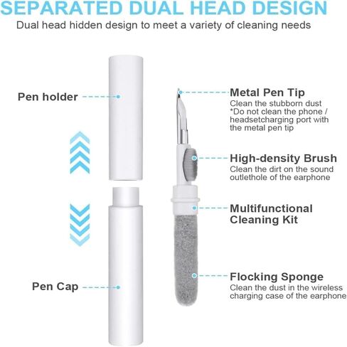1PC 3 in 1 Multi-Function Cleaning Pen for Airpods with Soft Brush Flocking Sponge for Bluetooth Headset, Charging Box, Mobile Phone, Earbud Earphones Case Cleaning Tools, White in Saudi Arabia