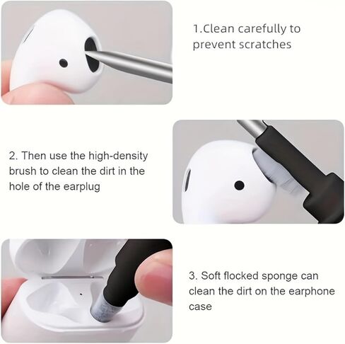 1PC 3 in 1 Multi-Function Cleaning Pen for Airpods with Soft Brush Flocking Sponge for Bluetooth Headset, Charging Box, Mobile Phone, Earbud Earphones Case Cleaning Tools, White in Saudi Arabia