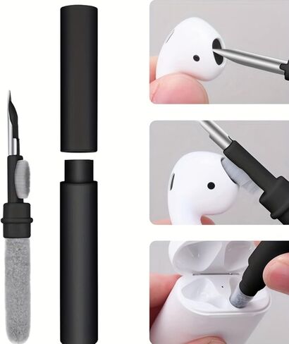 1PC 3 in 1 Multi-Function Cleaning Pen for Airpods with Soft Brush Flocking Sponge for Bluetooth Headset, Charging Box, Mobile Phone, Earbud Earphones Case Cleaning Tools, White in Saudi Arabia