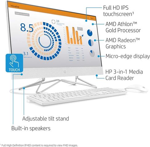 HP All in One Desktop Computer for Home, Intel Celeron J4025, 21.5 inch FHD Anti-Glare, WiFi 6, 16 GB DDR4, 512 GB SSD, 128 GB USB Flash Drive, Home PC, Wired KB & Mouse, Windows 11 Pro, W/Accessories in Saudi Arabia