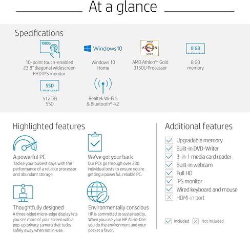 HP All in One Desktop Computer for Home, Intel Celeron J4025, 21.5 inch FHD Anti-Glare, WiFi 6, 16 GB DDR4, 512 GB SSD, 128 GB USB Flash Drive, Home PC, Wired KB & Mouse, Windows 11 Pro, W/Accessories in Saudi Arabia