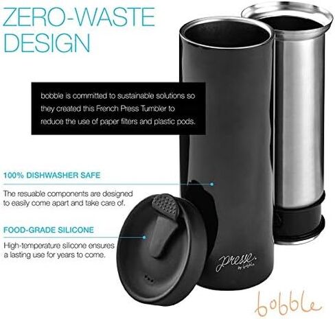 Bobble French Coffee Presse ، أثناء الاستخدام ، المشروب السريع ، التصميم النحيف ، عزل الجدار الثلاثي ، 14 أوقية (أسود) in Kuwait