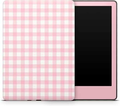 ZOOMHITSKINS Kindle Skin Compatible with Kindle Colorsoft (2024), Gingham Vintage Striped Cute Kawaii Pastel White Pink, Easy Bubble-Free 3M Vinyl Skin Decal Accessories, Made in The USA in Saudi Arabia
