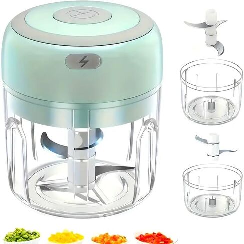 مروحية الثوم الكهربائية 1CUP ، مطحنة لحم المطبخ المحمولة ， MINI USB شحن قطان الطعام اللاسلكية مع 304 من الفولاذ المقاوم للصدأ ، 2 شفرات حادة ، للبصل ، الثوم ، الزنجبيل ، الفلفل الحار ، طعام الأطفال in Kuwait