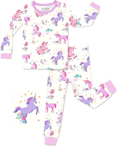 Bamboo Viscose Toddler Girls Kids Pajamas Unicorn Mermaid PJS Long Sleve Fit 12m-8y 2pcs jammies soft in Saudi Arabia