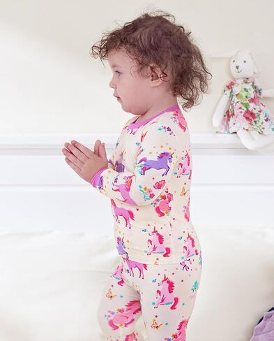 Bamboo Viscose Toddler Girls Kids Pajamas Unicorn Mermaid PJS Long Sleve Fit 12m-8y 2pcs jammies soft in Saudi Arabia