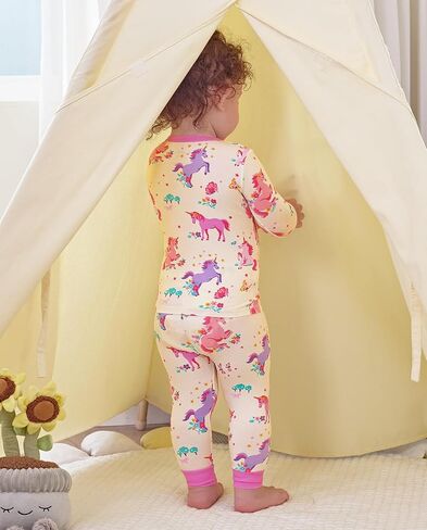 Bamboo Viscose Toddler Girls Kids Pajamas Unicorn Mermaid PJS Long Sleve Fit 12m-8y 2pcs jammies soft in Saudi Arabia