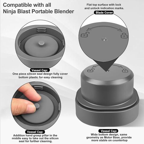 Blade Cover and Vessel Cap for Ninja Blast Portable Blender, Accessories, Replacement Parts, Leakproof, Dishwasher Safe, Food Grade. Grey in Saudi Arabia