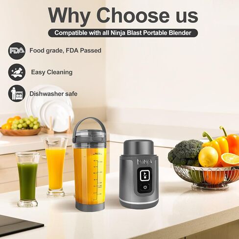 Blade Cover and Vessel Cap for Ninja Blast Portable Blender, Accessories, Replacement Parts, Leakproof, Dishwasher Safe, Food Grade. Grey in Saudi Arabia