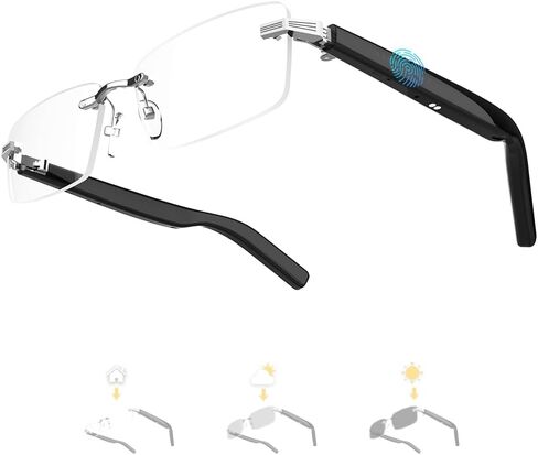 Smart Glasses Rimless Smartglasses Sunglasses with Bluetooth Speaker,Remote Control Photo Taking/UV Protection Voice Control (Polarized Lenses) in Saudi Arabia