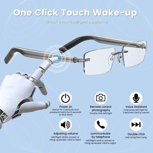 Smart Glasses Rimless Smartglasses Sunglasses with Bluetooth Speaker,Remote Control Photo Taking/UV Protection Voice Control (Polarized Lenses) in Saudi Arabia