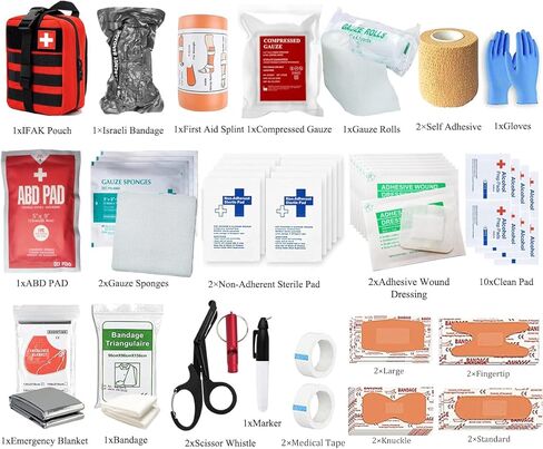 Kit Kit Kit Kit Military Military Medical Aid Admns تنزف حقيبة البقاء على قيد الحياة في حالات الطوارئ المخبرية لمستلزمات التخييم المشي لمسافات طويلة (أحمر) in Kuwait