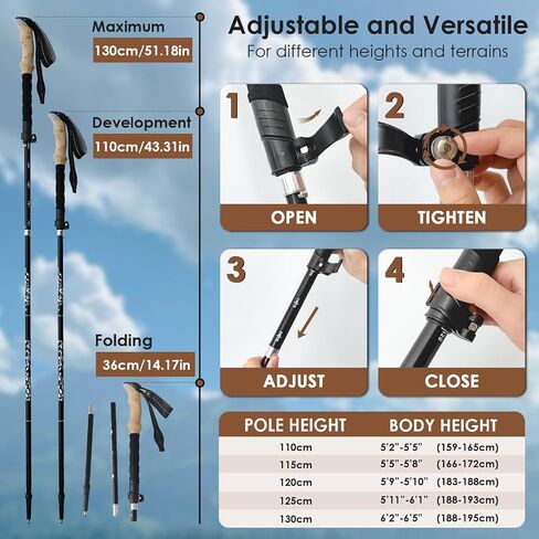 Hiking Poles Collapsible Trekking Poles, Lightweight Folding Walking Stick for Travel with EVA Handle, Walking Stick for Women Men, Adjustable Height, Set of 2 in Saudi Arabia