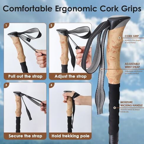 Hiking Poles Collapsible Trekking Poles, Lightweight Folding Walking Stick for Travel with EVA Handle, Walking Stick for Women Men, Adjustable Height, Set of 2 in Saudi Arabia