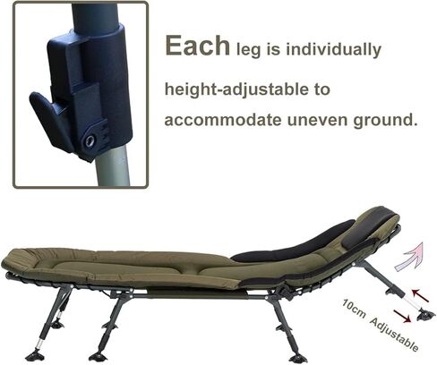 XXL Camping COTS للبالغين 330 رطلاً مع حقيبة حمل ، وسرير قابلة للطي شاقًا مع وسادة مبطنة ناعمة ، سرير عسكري محمول للصيد ، 180 درجة قابلة للتعديل في الهواء الطلق. in Kuwait