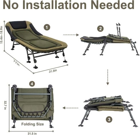 XXL Camping COTS للبالغين 330 رطلاً مع حقيبة حمل ، وسرير قابلة للطي شاقًا مع وسادة مبطنة ناعمة ، سرير عسكري محمول للصيد ، 180 درجة قابلة للتعديل في الهواء الطلق. in Kuwait