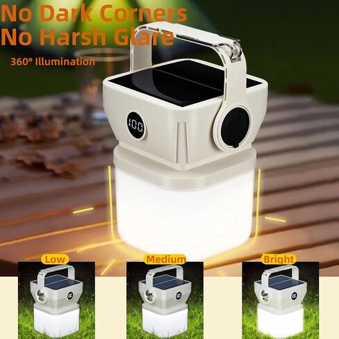 V.C Formark Camping Lantern Solar محمولة مع شاشة ٪ بطارية ، 1000LM مشرق ، شحن USB-C/الطاقة الشمسية ، للطوارئ الخارجية ، المشي لمسافات طويلة ، انقطاع التيار الكهربائي in Saudi Arabia