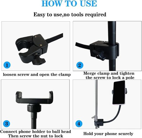 Gooseneck Flexible Metal Hose Arm 13inch,Phone Holder with Strong Rod Clamp Stand Mounting Different Pole Sizes 0.6 to 1.6 inch DIY Mirror, Action Camera and Other DIY Applications in Black in Saudi Arabia