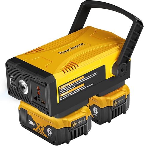 ترقية 300 واط محمولة مزود الطاقة المحمولة متوافق مع 2 حزمة 20V البطارية 6.0a ، DC 20V إلى AC 110V ~ 120V العاكس طاقة موجة جيبية معدلة مع مخرج AC و USB أصفر مزدوج in Kuwait