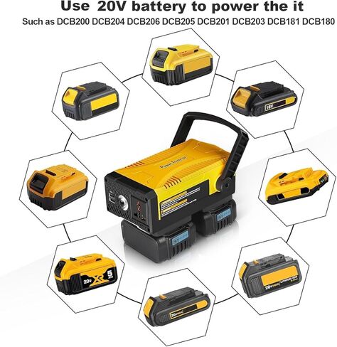 ترقية 300 واط محمولة مزود الطاقة المحمولة متوافق مع 2 حزمة 20V البطارية 6.0a ، DC 20V إلى AC 110V ~ 120V العاكس طاقة موجة جيبية معدلة مع مخرج AC و USB أصفر مزدوج in Kuwait