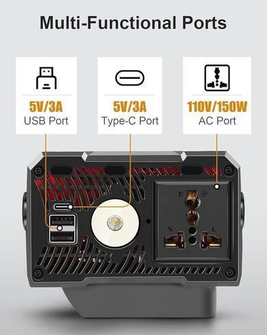 ترقية 300 واط محمولة مزود الطاقة المحمولة متوافق مع 2 حزمة 20V البطارية 6.0a ، DC 20V إلى AC 110V ~ 120V العاكس طاقة موجة جيبية معدلة مع مخرج AC و USB أصفر مزدوج in Kuwait